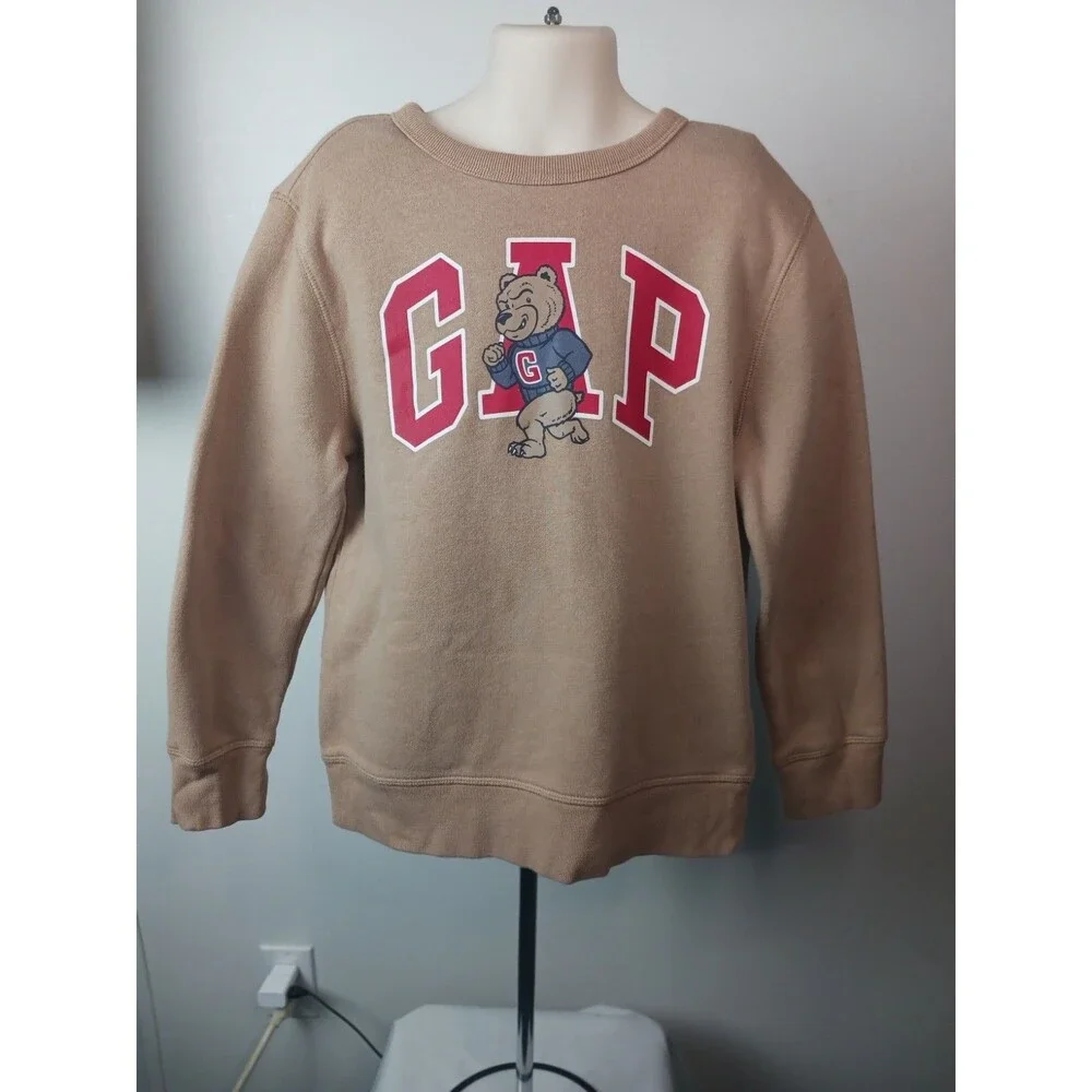Gap Kids Boys Brown Crewneck Sweatshirt Size M Bear Logo Pullover Casual Top